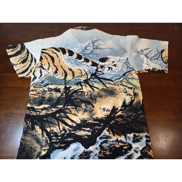 Y2K BillionsBay Mens Short Sleeve Button Up Shirt Tiger Print Size XL Asian Art - Picture 6 of 6